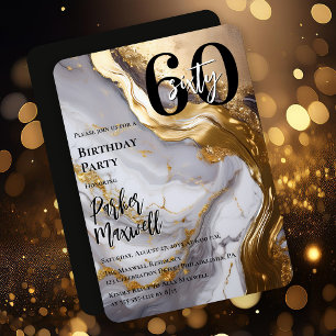 Invitación Sleek Gold   Partido de los Años 60 del Mármol Bla
