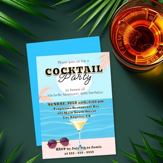 Invitación Sleek Modern Vibrant Birthday Cocktail Fiesta (Subido por el creador)