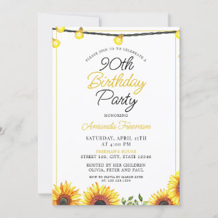 Invitación Sleek Sunflower 90 cumpleaños