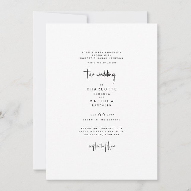 Invitación Sleek y simple ambos conjuntos de padres Boda (Anverso)