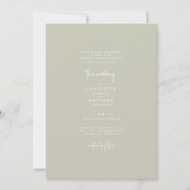 Invitación Sleek y simple ambos conjuntos de padres Boda beig (Anverso)