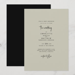 Invitación Sleek y simple novia de padres Khaki y Boda negro