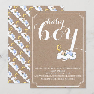 Invitación Sleeping baby boy ducha vintage texto minimalista