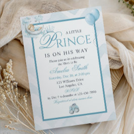 Invitación Sleeping Baby On Moon Blue Watercolor Baby Shower