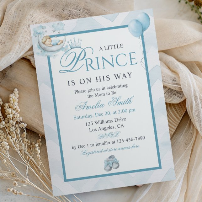 Invitación Sleeping Baby On Moon Blue Watercolor Baby Shower (Subido por el creador)