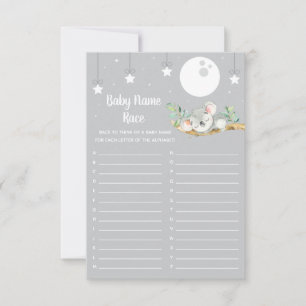 Invitación Sleeping Koala Baby Shower Game Baby Name Race