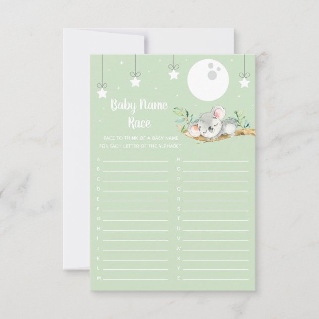 Invitación Sleeping Koala Baby Shower Game Baby Name Race Inv (Anverso)