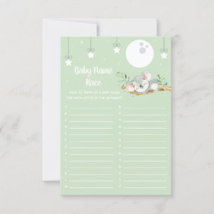Invitación Sleeping Koala Baby Shower Game Baby Name Race Inv