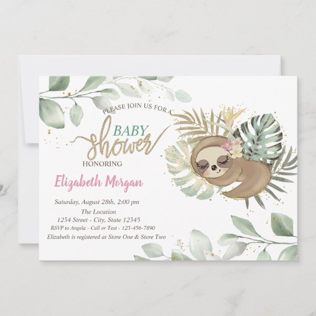Invitación Sleeping Sloth Deja Baby Shower (Anverso)