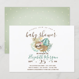 Invitación Sleeping Sloth, Palm, Polka Dots Baby Shower