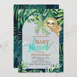Invitación Sleeping Sloth Summer Palm Leaf Baby Shower