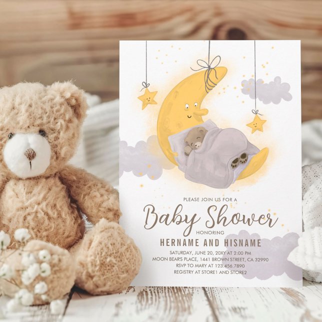 Invitación Sleeping Teddy Bear Moon Stars Neutral Baby Shower (Subido por el creador)
