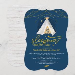 Invitación Sleepover bajo las estrellas de la marina de oro
