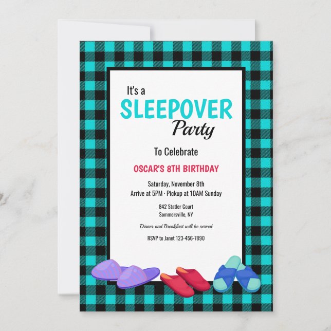 Invitación Sleepover de Blue Flannel (Anverso)