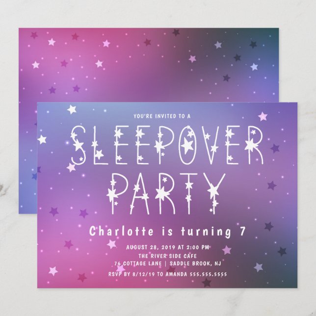 Invitación Sleepover de los chicas de la noche estrellada (Anverso / Reverso)