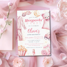 Invitación Sleepover Fiesta Chica Spa Nacimiento Rosado