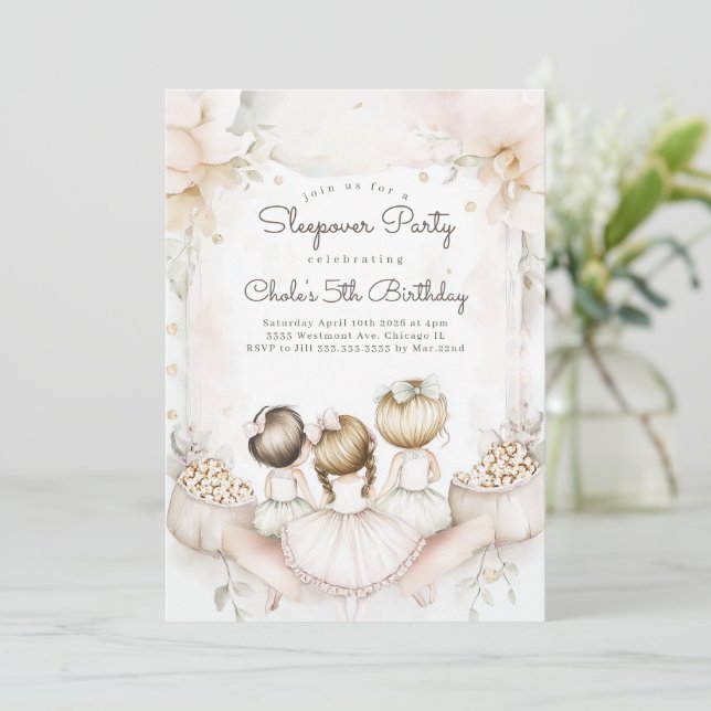 Invitación Sleepover Fiesta de cumpleaños Noche de cine cumpl (Anverso de pie)