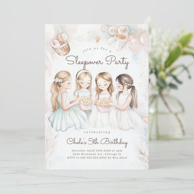 Invitación Sleepover Fiesta de cumpleaños Noche de cine cumpl (Anverso de pie)