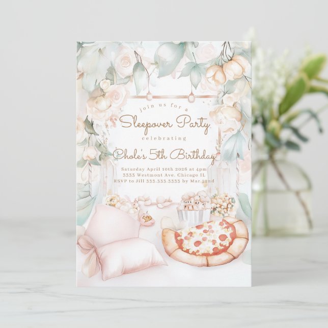 Invitación Sleepover Fiesta de cumpleaños Noche de cine cumpl (Anverso de pie)