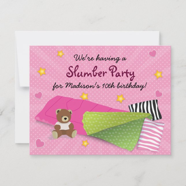 Invitación Sleepover Fiesta Rosa (Anverso)