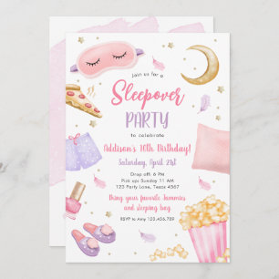 Invitación Sleepover Fiesta Slumber Chica Spa Cumpleaños Rosa