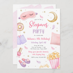 Invitación Sleepover Fiesta Slumber Chica Spa Cumpleaños Rosa