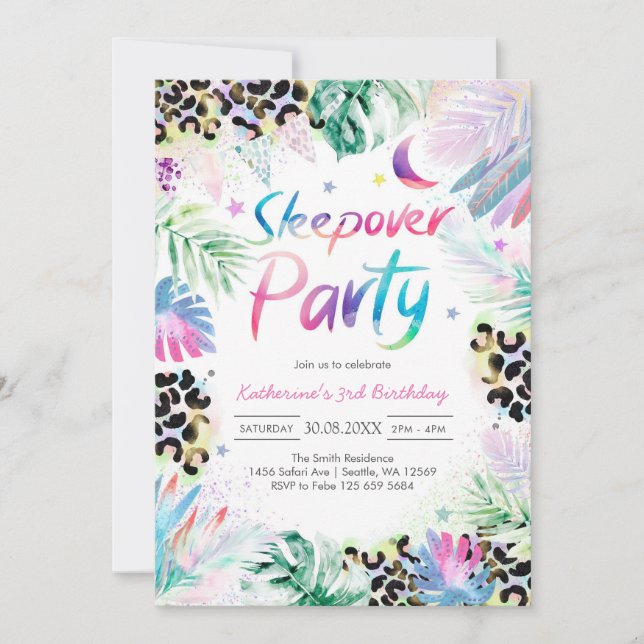 Invitación Sleepover Leopard Party Birthday Invitation (Anverso)