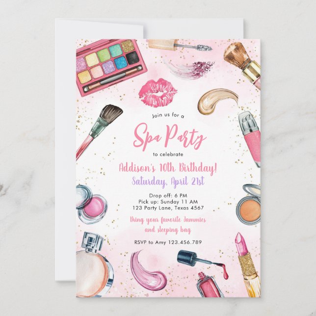 Invitación Sleepover Party Girl Spa Pink Birthday Invitation (Anverso)