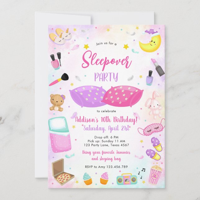 Invitación Sleepover Party Girl Spa Pink Birthday Invitation (Anverso)