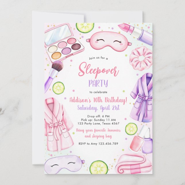 Invitación Sleepover Party Girl Spa Pink Birthday Invitation (Anverso)