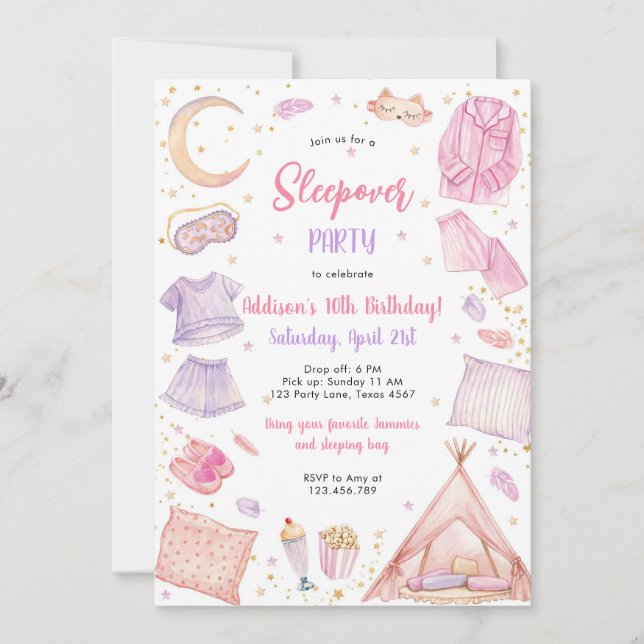 Invitación Sleepover Party Girl Spa Pink Birthday Invitation (Anverso)