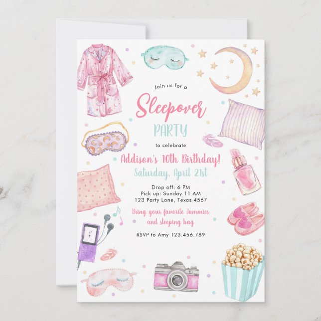 Invitación Sleepover Party Girl Spa Pink Birthday Invitation (Anverso)