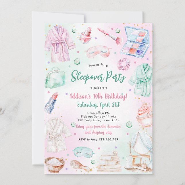 Invitación Sleepover Party Girl Spa Pink Birthday Invitation (Anverso)