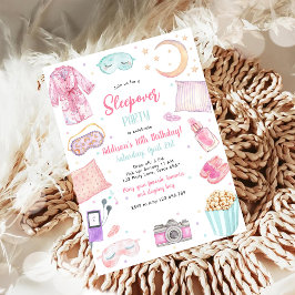Invitación Sleepover Party Girl Spa Pink Birthday Invitation