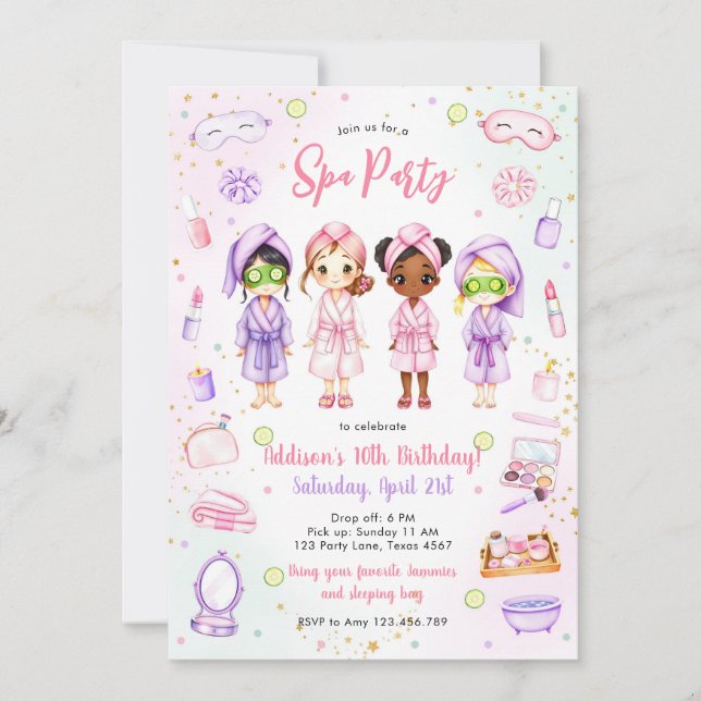 Invitación Sleepover Party Girl Spa Pink Birthday Invitation (Anverso)