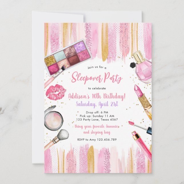 Invitación Sleepover Party Girl Spa Pink Birthday Invitation (Anverso)
