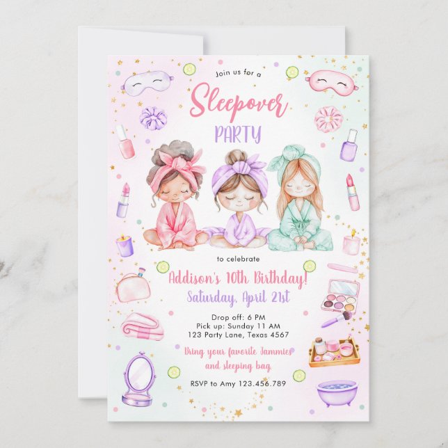 Invitación Sleepover Party Girl Spa Pink Birthday Invitation (Anverso)