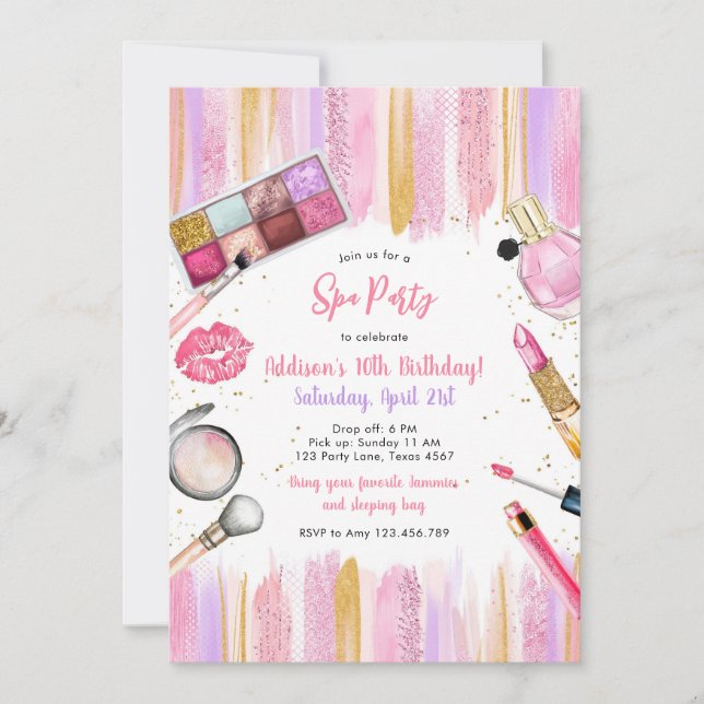 Invitación Sleepover Party Girl Spa Pink Birthday Invitation (Anverso)