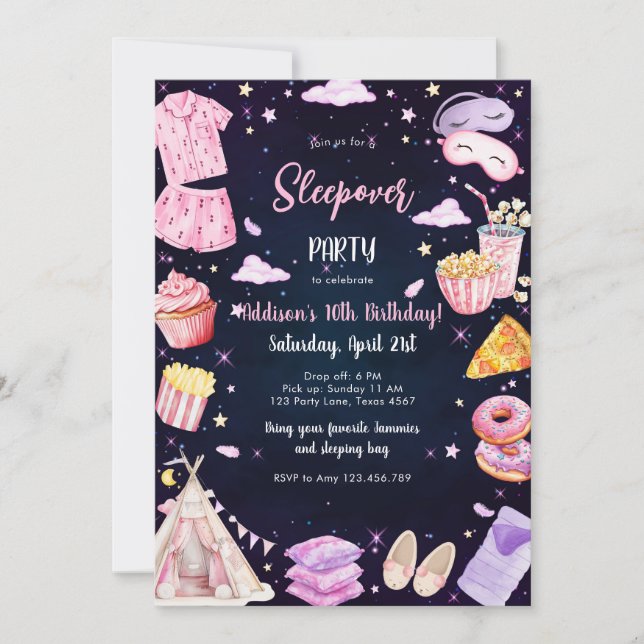 Invitación Sleepover Party Girl Spa Pink Birthday Invitation (Anverso)