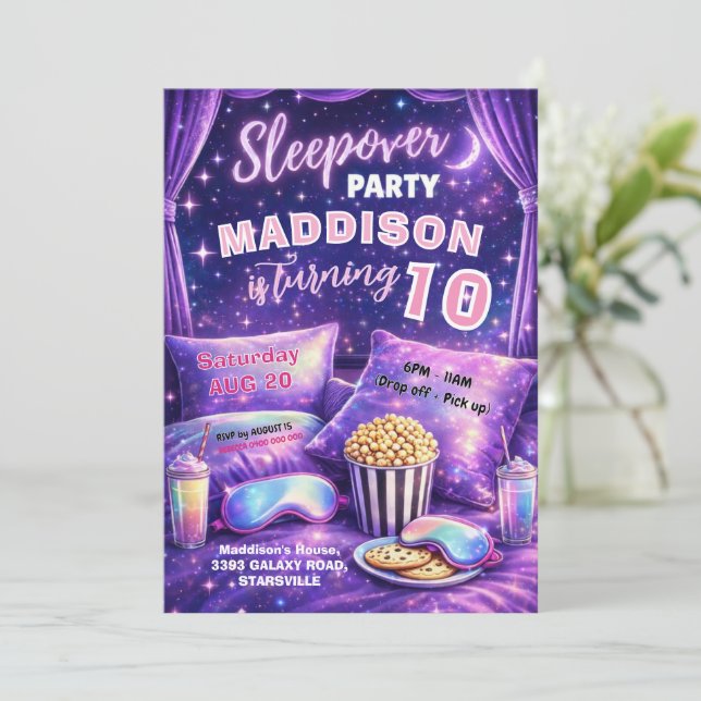 Invitación  Sleepover Party Invitation Girl Pajama Birthday  (Anverso de pie)