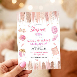 Invitación Sleepover Party Spa Makeup Pink Girl Birthday