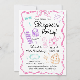 Invitación Sleepover Slumber Party Cute Girl Birthday 