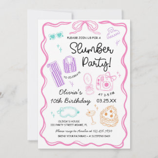 Invitación Sleepover Slumber Party Cute Girl Birthday 