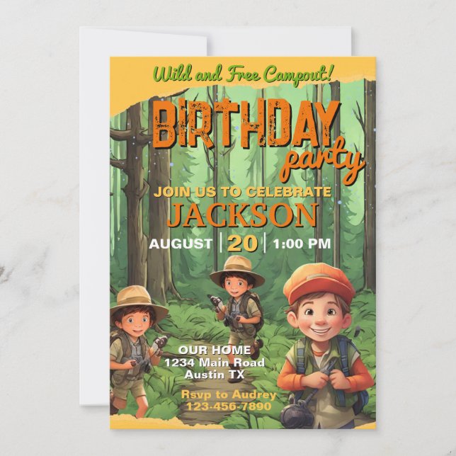 Invitación Sleepover Tent Campout Cualquier Fiesta de Cumplea (Anverso)