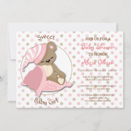 Invitación Sleepy Bear Baby Girl Shower