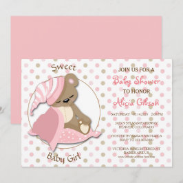 Invitación Sleepy Bear Baby Girl Shower