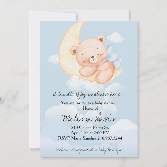 Invitación Sleepy Bear Baby Shower Invitation  (Anverso)