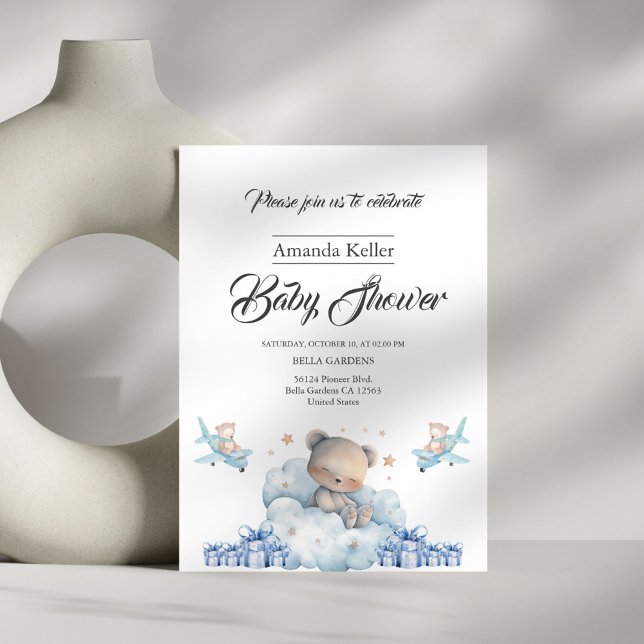 Invitación Sleepy Bear & Cloud Blue Baby Shower (Subido por el creador)
