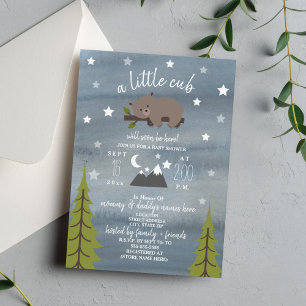 Invitación Sleepy Bear Cub Mountains Watercolor Baby Shower