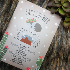 Invitación Sleepy Chica Wolf Pup Desert Mountains Baby Shower